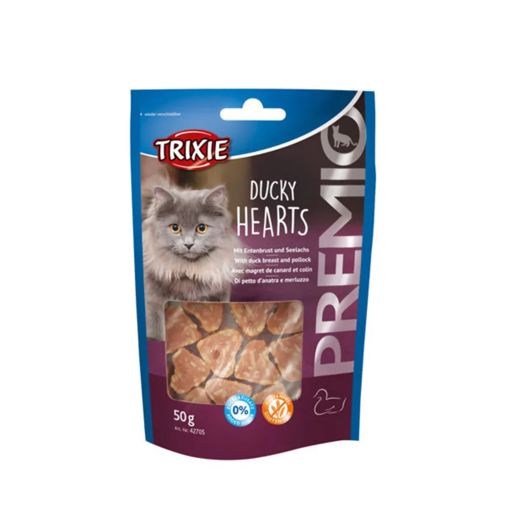تشویقی گربه قلبی شکل با طعم اردک تریکسی – PREMIO Ducky Hearts